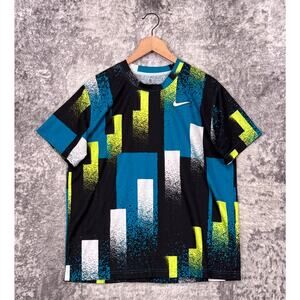 Nike Tennis Court Shirt Large Mens Abstract Dri Fit Short Sleeve